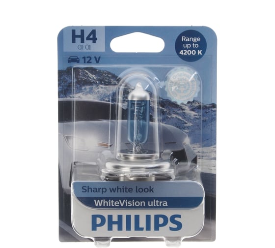 Автолампа PHILIPS H4 60 55 P43t 38 WhiteVision ultra 4200K блистер 12V