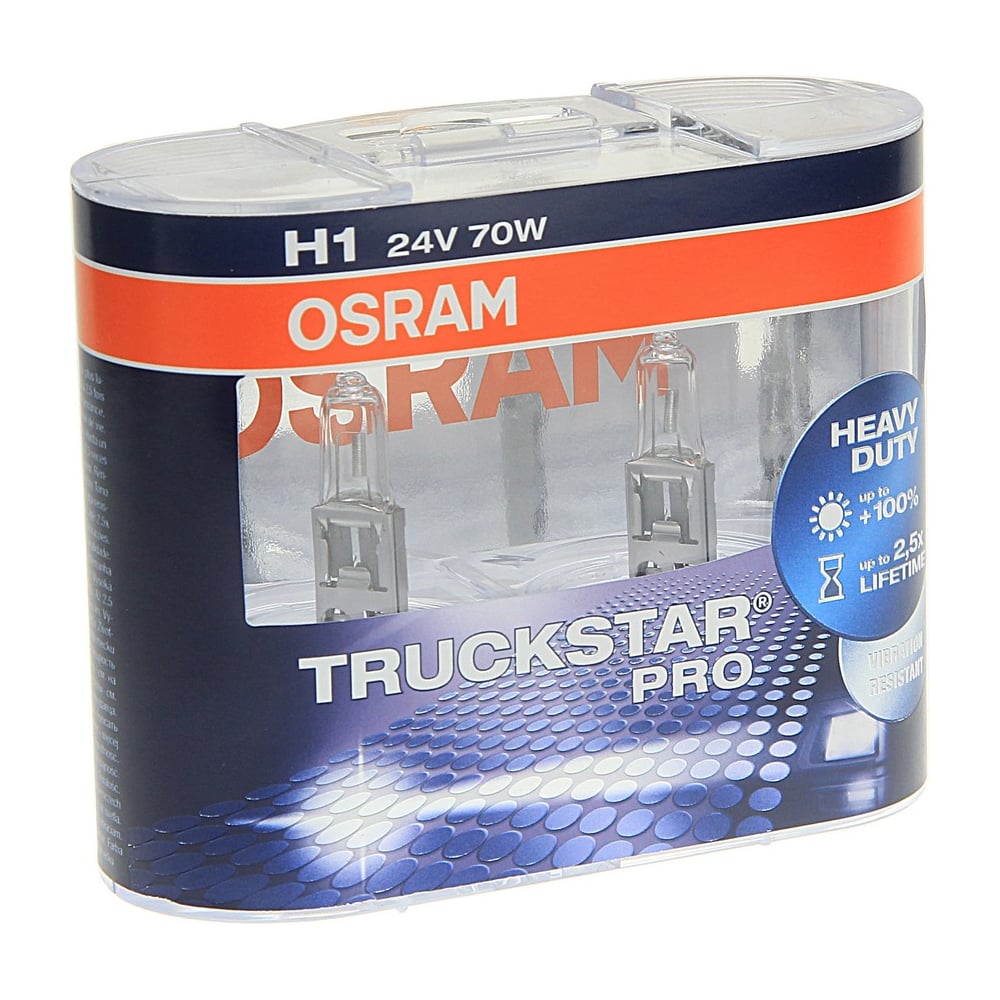 Автолампа OSRAM H1 70 P14 5s 100 TRUCKSTAR PRO 2 шт 24V 10 100