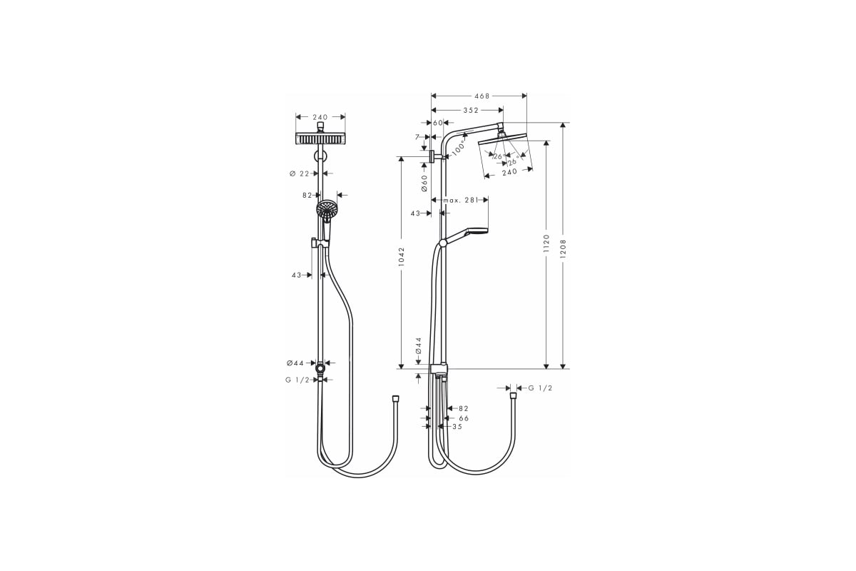 Душевая система HANSGROHE 27289000 Crometta Е 240 1jet Showerpipe Reno