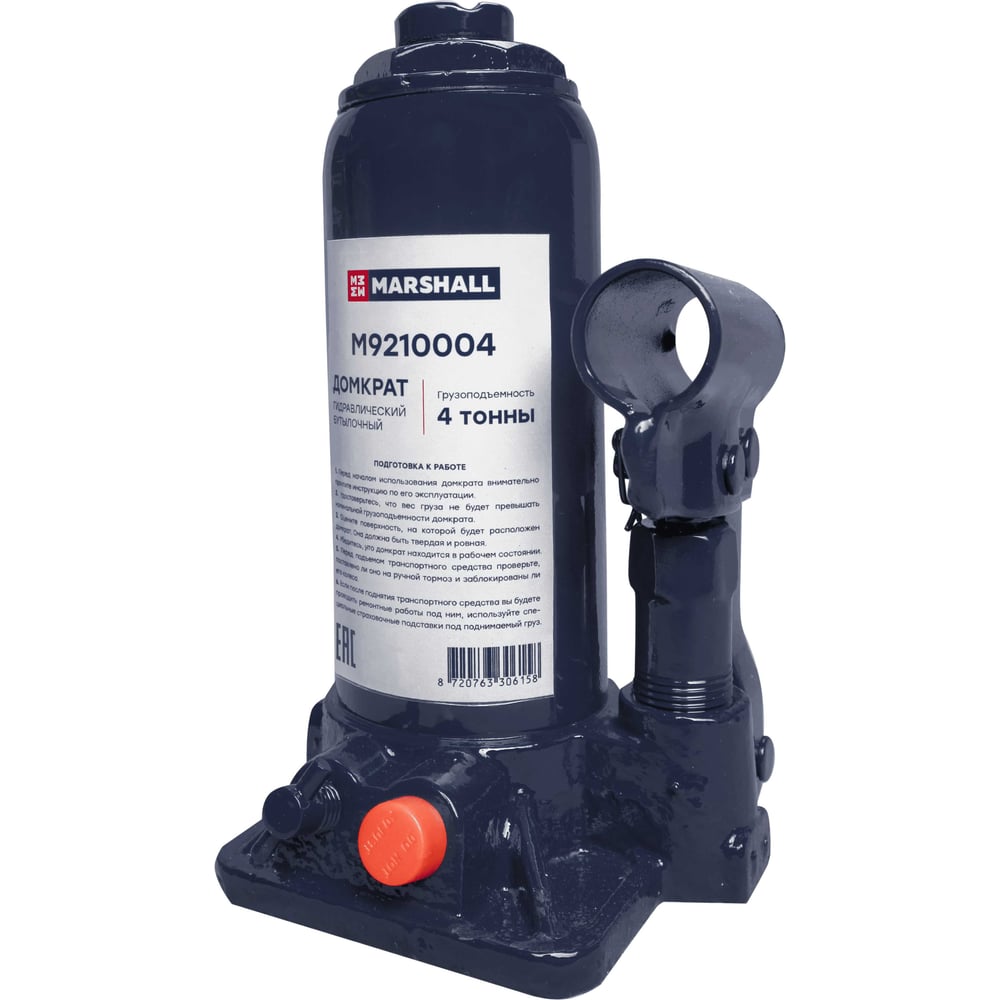 Изображение товара Автомобильный гидравлический бутылочный домкрат MARSHALL 4т M9210004 надежное подъемное устройство