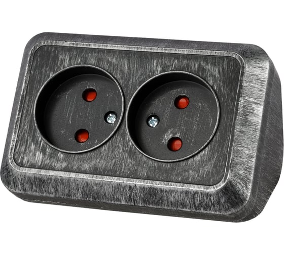 Изображение товара Угловая двойная розетка TDM ELECTRIC 2П, открытой установки, с защитными шторками, IP20, 250В, 10А, серебро "Ладога" SQ1801-0389