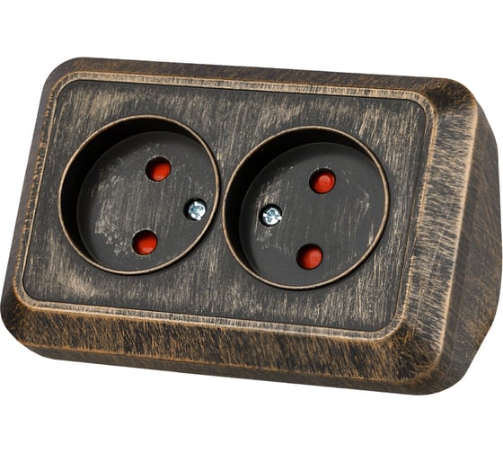 Изображение товара Угловая двойная розетка TDM ELECTRIC 2П, открытой установки, с защитными шторками, IP20, 250В, 10А, бронза "Ладога" SQ1801-0289