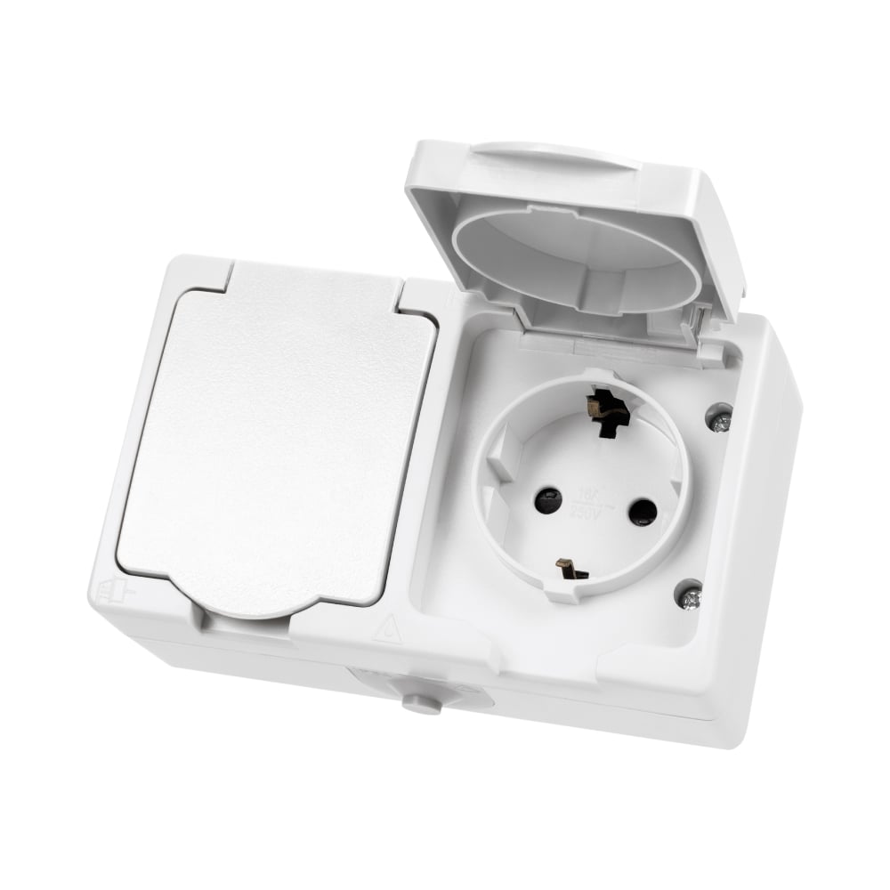 Изображение товара Двойная горизонтальная розетка TDM ELECTRIC 2П+З IP54 для наружной установки белая