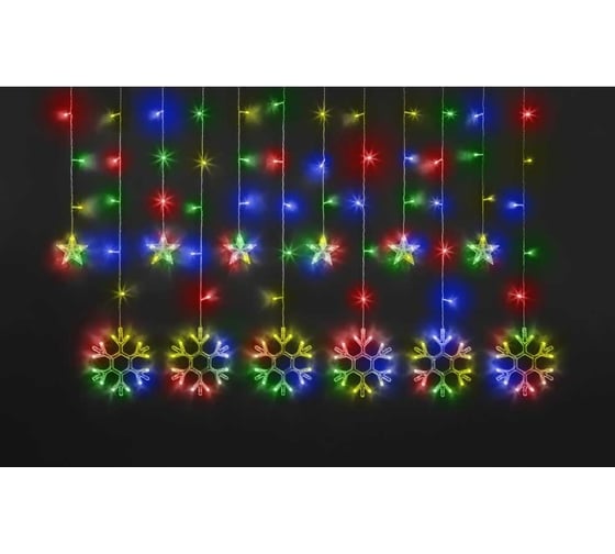 Изображение товара Гирлянда Navigator NGF-D032-04 (бахрома звезды и снежинки RGBY 2.5*1м IP2 95123