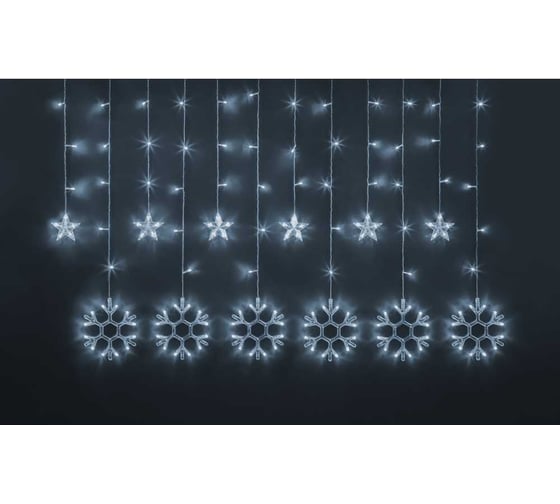 Изображение товара Гирлянда Navigator 95 122 NGF-D032-03 (бахрома звезды и снежинки Blue 2.5*1м IP2 95122