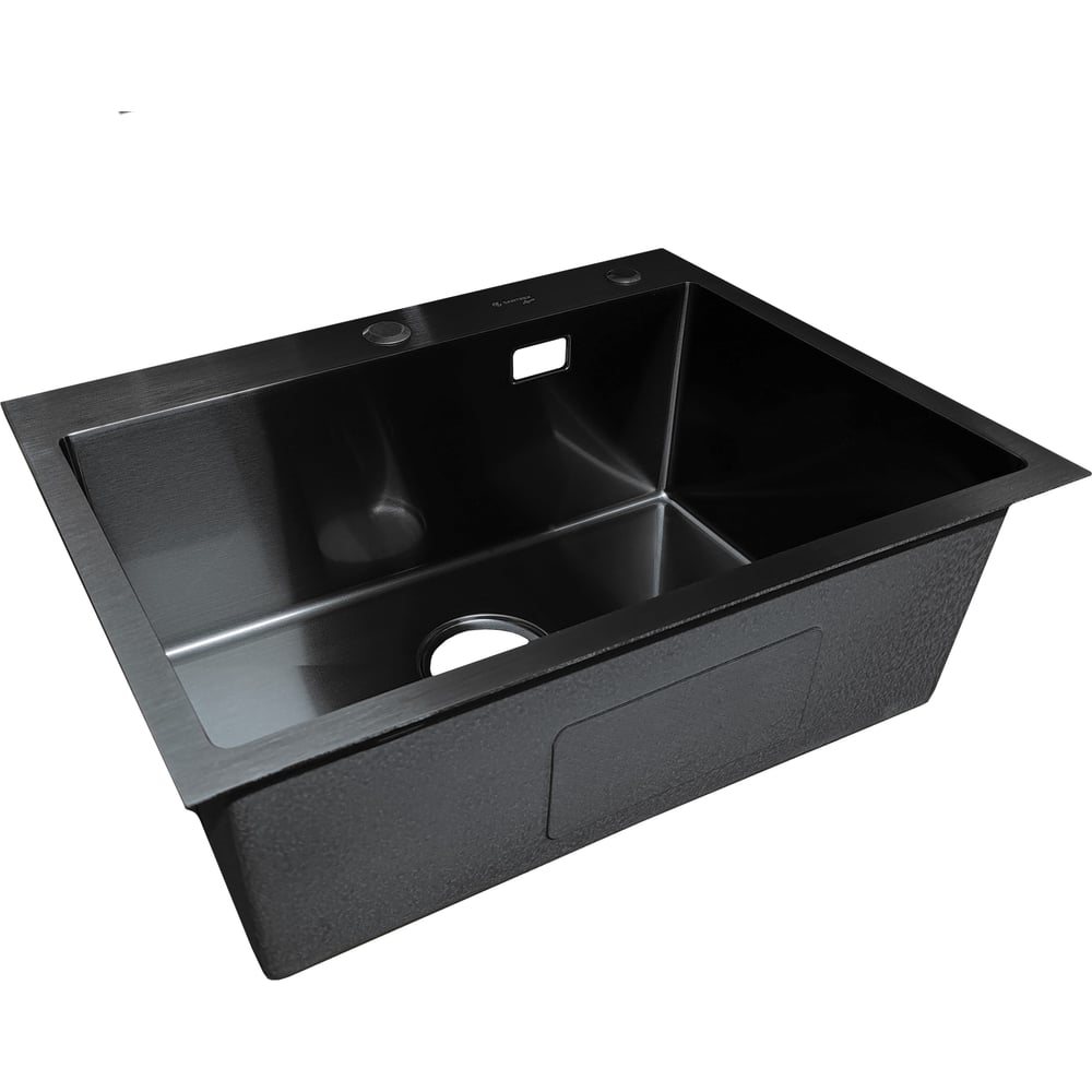 Изображение товара Мойка SANTREK AQUA нержавеющая сталь, врезная, 600x450x220 т 3,0 ЧЕРНАЯ D6045B (+ сифон + дозатор) + коландер 390x220 318417