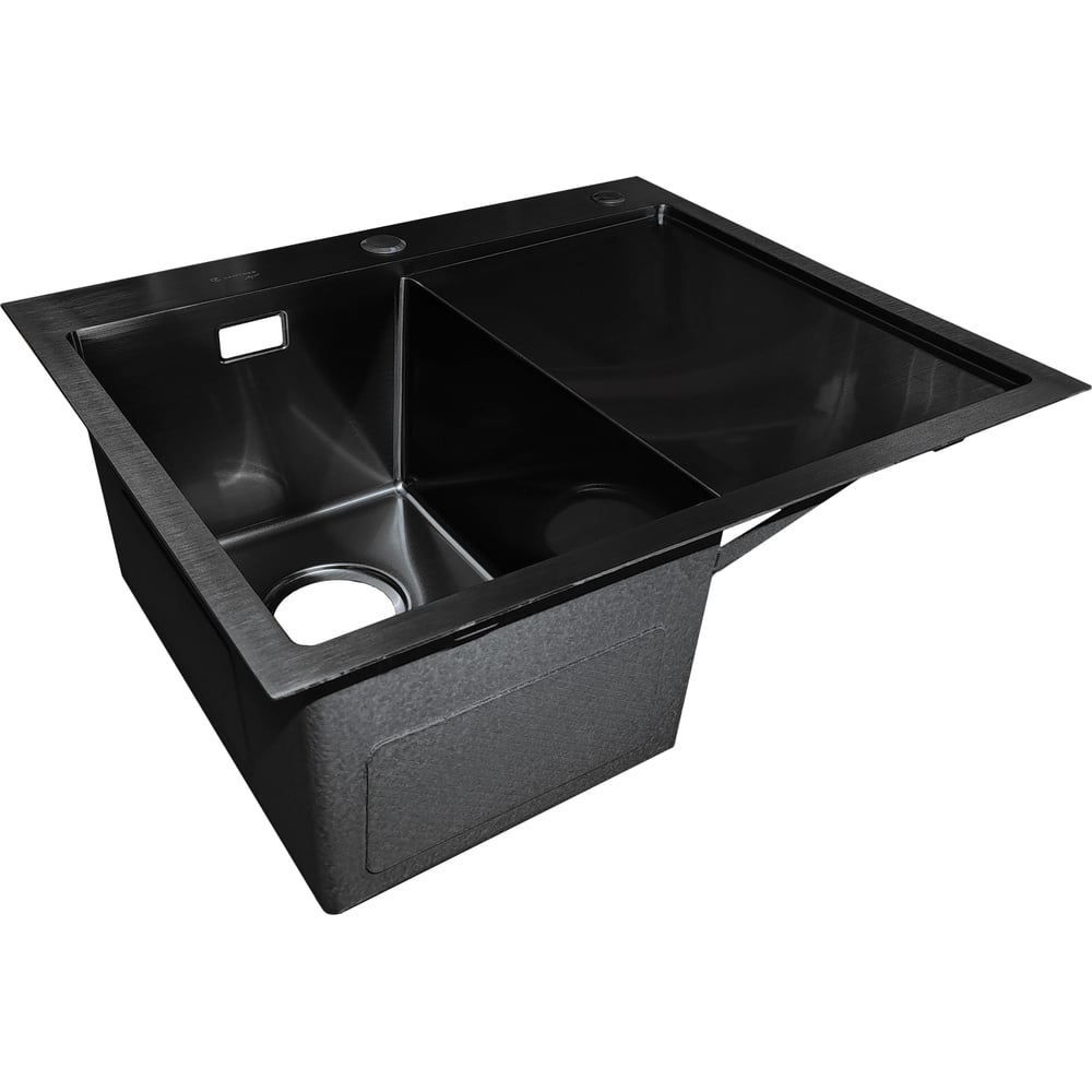 Изображение товара Мойка кухонная из нержавеющей стали с крылом и сифоном 600x500 мм черная