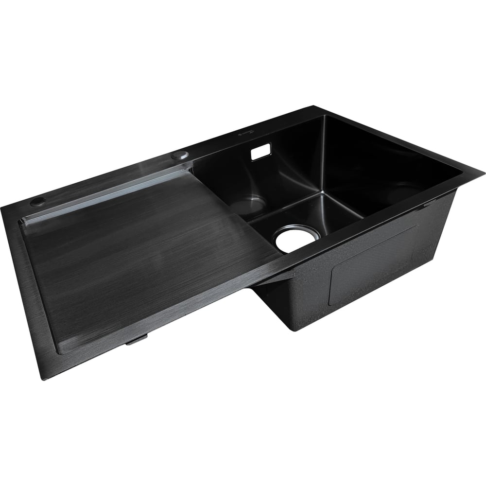 Изображение товара Мойка SANTREK AQUA нержавеющая сталь врезная 780х480 мм черная с сифоном и коландером Изображение товара Мойка SANTREK AQUA нержавеющая сталь врезная 780х480 мм черная с сифоном и коландером