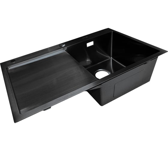 Изображение товара Мойка SANTREK AQUA нержавеющая сталь, врезная, 780x480x220 т 3,0 ЧЕРНАЯ D7848HRB правая (+ сифон+дозатор) + коландер 420x220 318400