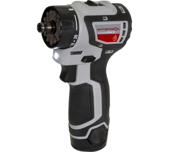 Изображение товара Бесщеточная аккумуляторная дрель-шуруповерт Интерскол ДА-10/12В 36 КомбиМАКС Li-ion, сумка, 2 аккум., 2Ач, патрон св. 687.2.2.77