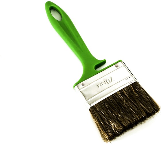 Изображение товара Плоская кисть BOHRER "По дереву" 70 мм, смешанная щетина, 45x12 мм, зеленая пластиковая рукоятка 81031070