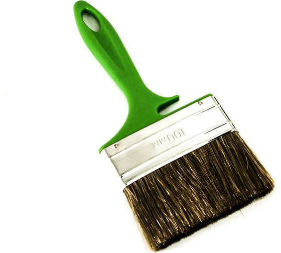 Изображение товара Плоская кисть BOHRER "По дереву" 100 мм, смешанная щетина, 51x12 мм, зеленая пластиковая рукоятка 81031100