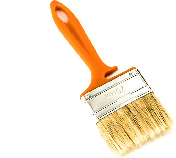 Изображение товара Плоская кисть BOHRER "Эмали" 70 мм, натуральная щетина, 45x12 мм, оранжевая пластиковая рукоятка 81011070