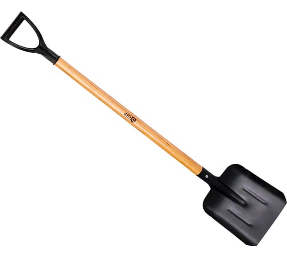 Изображение товара Совковая лопата On рельсовая сталь, ПО 235x345хмм с ребрами жесткости, лакированная, деревянный черенок с покрытием, V-образная пластиковая ручка, 1200мм 24-02-026