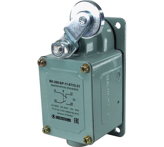 Изображение товара Путевой выключатель Электротехник Вк-300-бр-11-67у2-31, рычаг с роликом, с сальником, ход вправо, самовозврат, ступень 3- 61мм, ip67/ ET502347