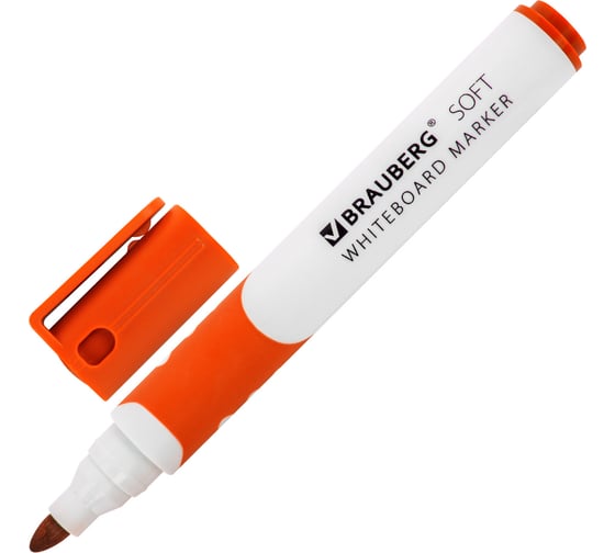Изображение товара Маркер для белой доски BRAUBERG Soft стираемый, оранжевый, 5 мм, резиновая вставка 152108