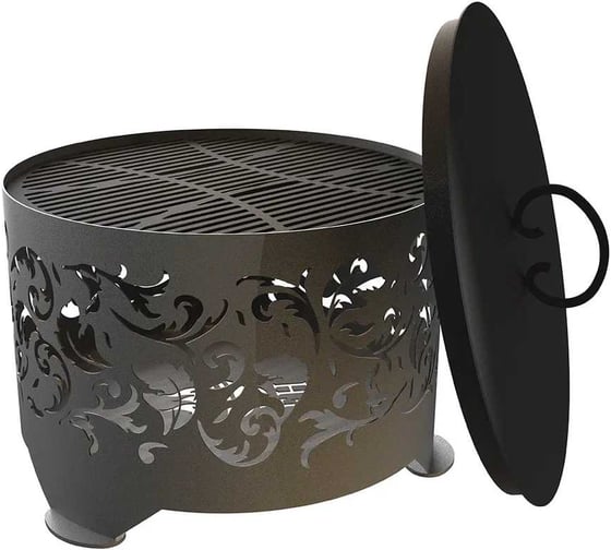 Изображение товара Костровая чаша с решеткой гриль и крышкой пламегасителем FIRE-HOUSE узор диаметр 50 с плоским дном Pd2-500узор