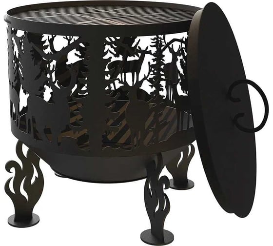 Изображение товара Костровая чаша с решеткой гриль и плоской крышкой FIRE-HOUSE олени диаметр 80 см Ch2-800олени