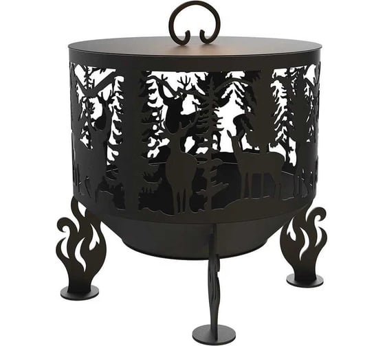 Изображение товара Костровая чаша с крышкой-пламегасителем FIRE-HOUSE олени диаметр 80 см Ch3-800олени