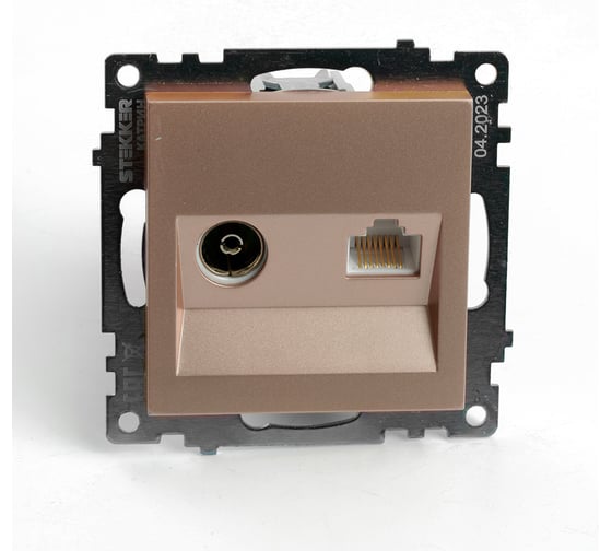 Изображение товара Розетка телевизионная + компьютерная RJ-45 STEKKER (механизм), gls00-7106-02, 75 ом, 5-862мгц, серия катрин, шампань, 49184