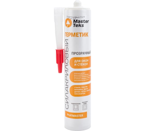 Изображение товара Герметик MASTERTEKS PROFMASTER силакрил. для окон и стекол 290 мл прозрачн. 12 53368