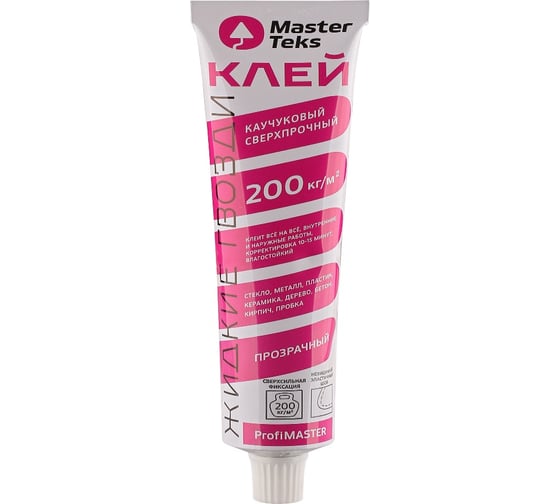 Изображение товара Сверхпрочный клей MASTERTEKS PROFMASTER каучук. 80 г прозрачный 200 кг/м2 10 135666
