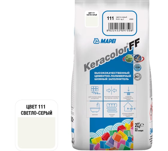 Изображение товара Затирка MAPEI KERACOLOR FF № 111/2кг (Светло-серый) 5QA011102A