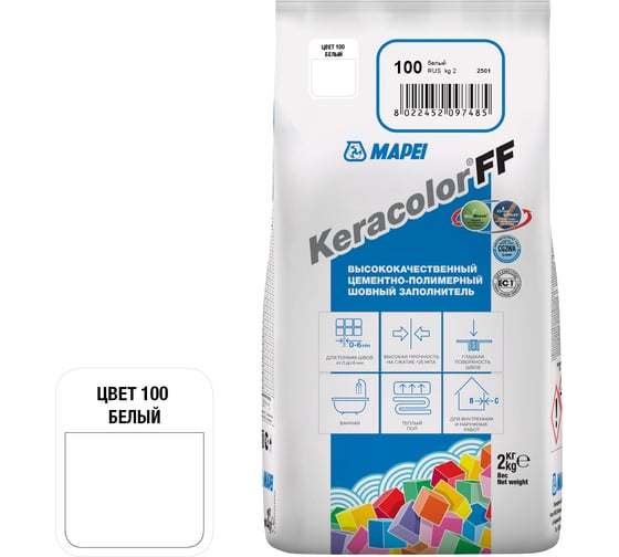 Изображение товара Затирка MAPEI KERACOLOR FF № 100/2кг (Белый) 5QA010002A