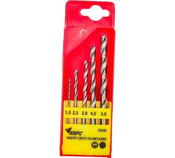 Изображение товара Набор сверл полированных (5 шт; 1,5-5 мм; HSS) по металлу КУРС 33695