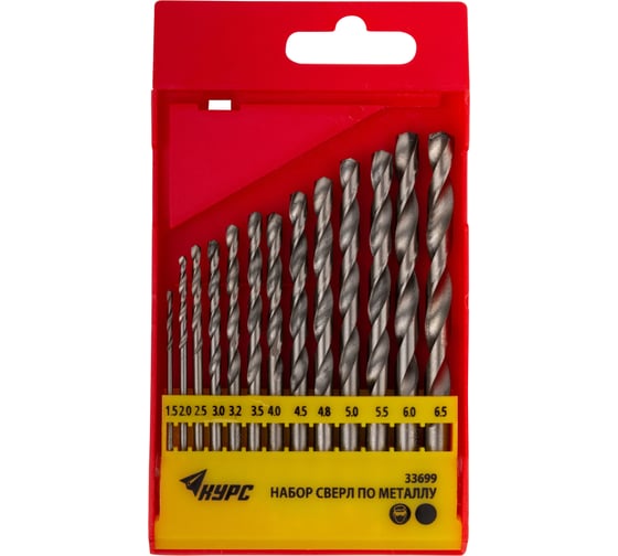 Изображение товара Набор сверл полированных (13 шт; 1.5 - 6.5 мм; HSS) по металлу КУРС 33699