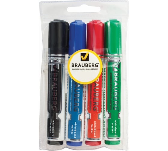 Изображение товара Набор маркеров для доски BRAUBERG Neo 4 шт., с клипом, круглый наконечник 5 мм, 150491