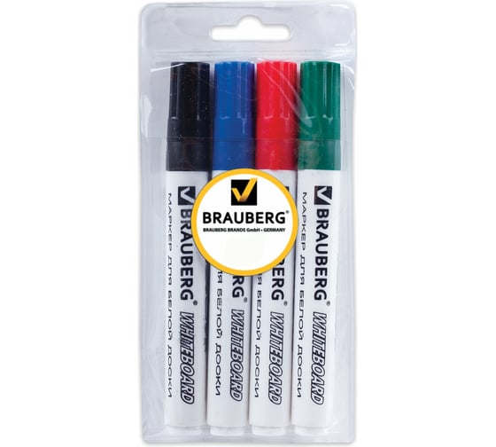 Изображение товара Набор маркеров для доски BRAUBERG 4 шт., классические, круглый наконечник 5 мм 150417