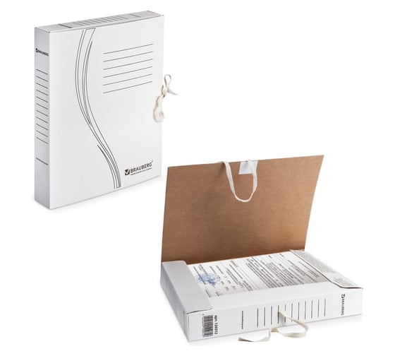 Изображение товара Архивная папка с завязками, 45 мм, до 400 листов, плотная, белая BRAUBERG 126512