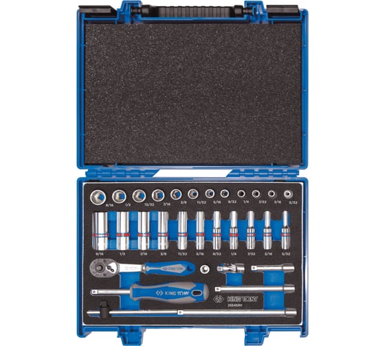 Изображение товара Набор шестигранных торцевых головок с принадлежностями KING TONY 1/4" 5/32"-9/16", 31 предмет 2331SRV