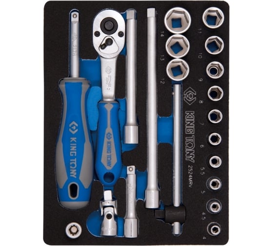 Изображение товара Набор шестигранных торцевых головок с принадлежностями KING TONY 1/4" 4-14 мм 21 предмет 2524MRV