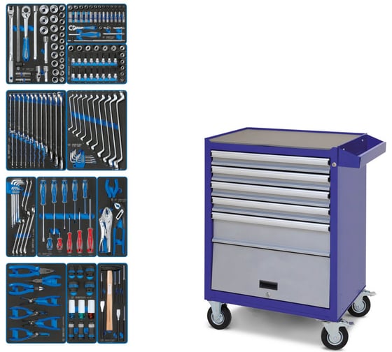Изображение товара Набор инструментов KING TONY "FOCUS" в синей тележке, 188 предметов 934-188AMB