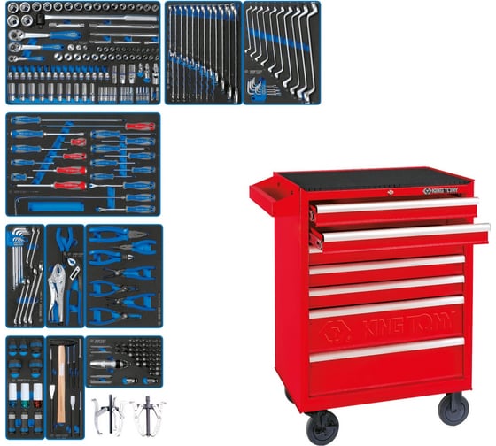 Изображение товара Набор инструментов KING TONY "DRIVE" в красной тележке, 251 предмет 934-251MRV