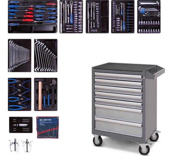 Изображение товара Набор инструментов в серой тележке, 204 предмета KING TONY 934-100AMG