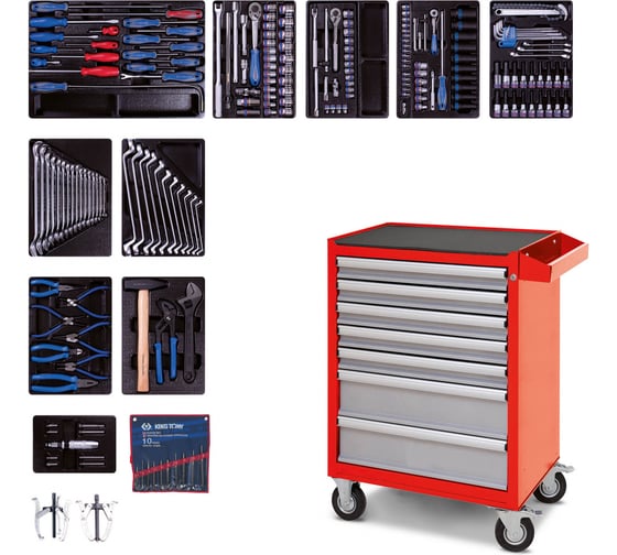 Изображение товара Набор инструментов в красной тележке, 204 предмета KING TONY 934-100AMR