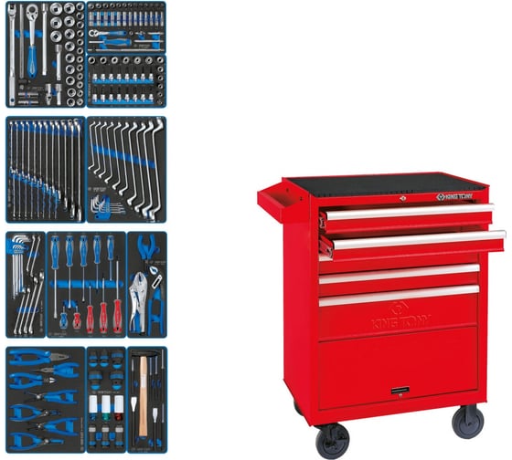 Изображение товара Набор инструментов KING TONY "FOCUS" в красной тележке, 188 предметов 934-188MRV