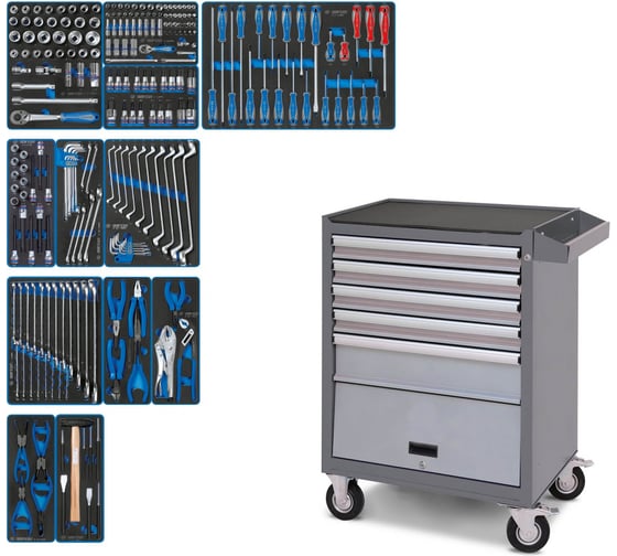 Изображение товара Набор инструментов KING TONY "EFFORT" в серой тележке "Мастак", 235 предметов 934-235AMG