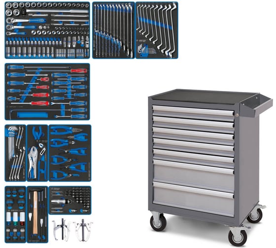 Изображение товара Набор инструментов KING TONY "DRIVE" в серой тележке, 251 предмет 934-251AMG