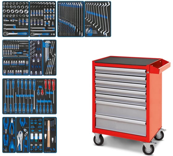 Изображение товара Набор инструментов KING TONY "CLAIM" в красной тележке, 286 предметов 934-286AMR