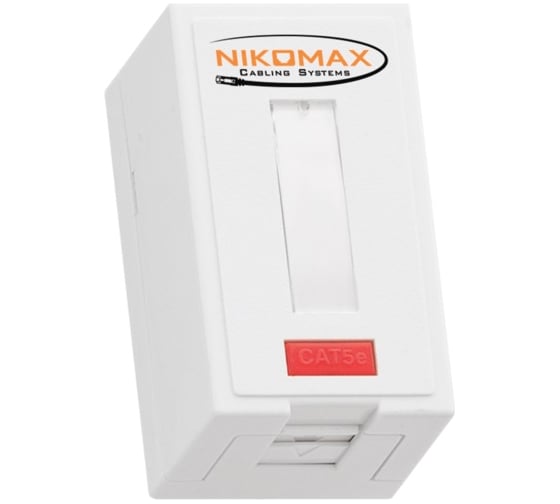 Изображение товара Настенная розетка NIKOMAX 1 порт, полный экран, со шторкой, белая NMC-WO1SD2-FT-ST-WT