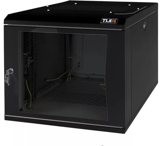 Изображение товара Настенный разборный шкаф TLK 19, 9U, стеклянная дверь, черный TWI-096045-R-G-BK