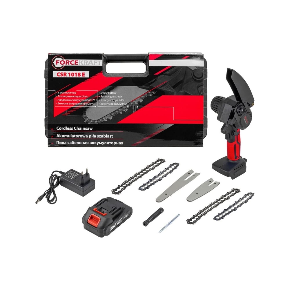Изображение товара Цепная аккумуляторная пила Forcekraft FK-CSR1018E на 20V с аккумулятором