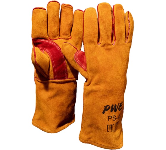 Изображение товара Спилковые пятипалые краги сварщика PLAZWELD желтые P-S4