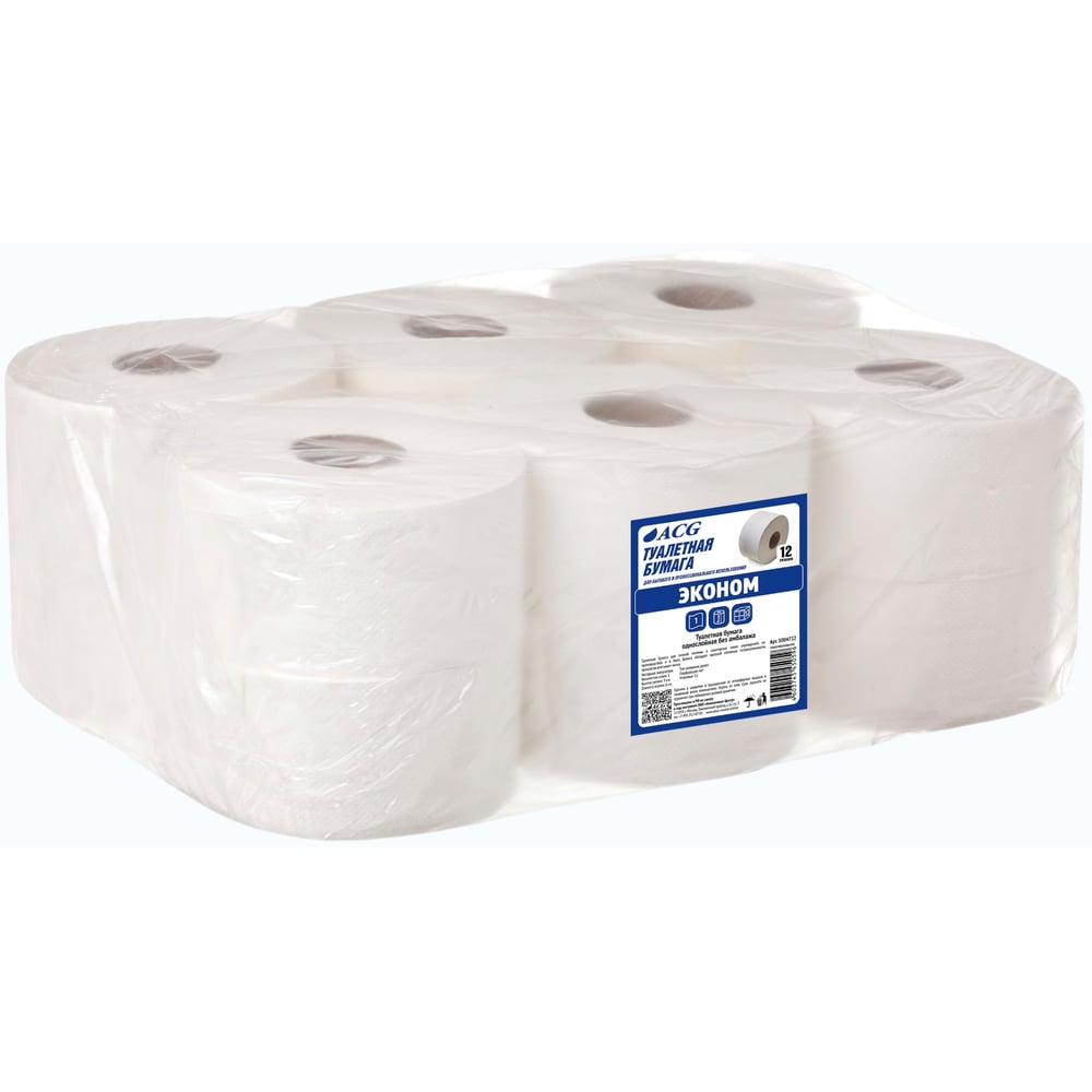 Изображение товара Туалетная бумага ACG "Эконом" 1 сл., высота рулона 9,5 см, 300 г, сер. мак. (12 рул.) 1004722