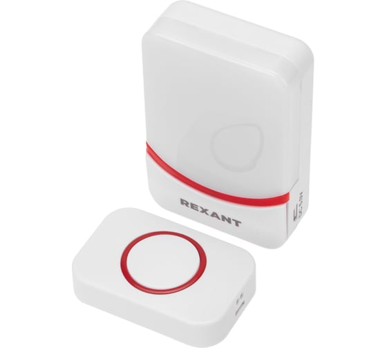 Изображение товара Беспроводной дверной звонок c цифровым кодированием REXANT переливающийся 38 мелодий 150м ip44 (белый/красный) 73-0016