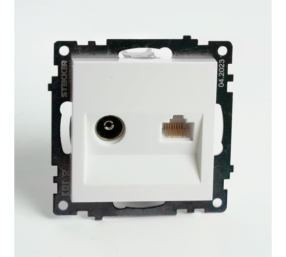 Изображение товара Розетка STEKKER телевизионная + компьютерная RJ-45 (механизм), gls00-7106-01, 75 ом, 5-862мгц, серия катрин, белый, 49181
